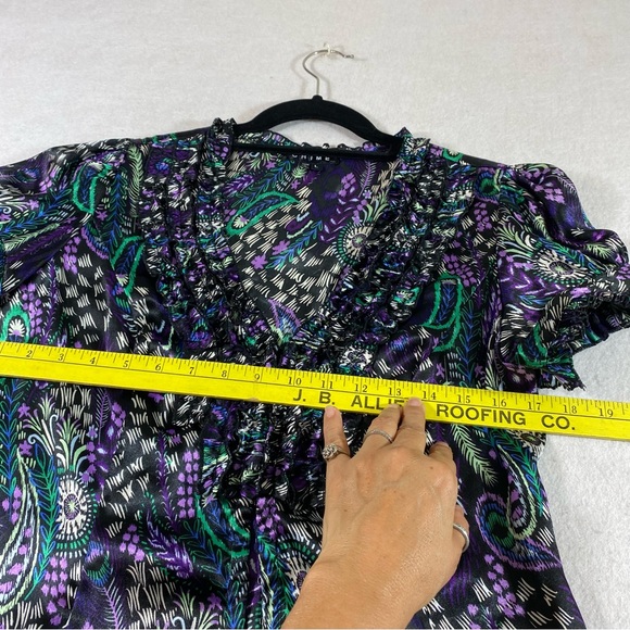 Chime Paisley Button Down Blouse Top Short Sleeve Sharkbite Hem LG Peaco… - Picture 5 of 11